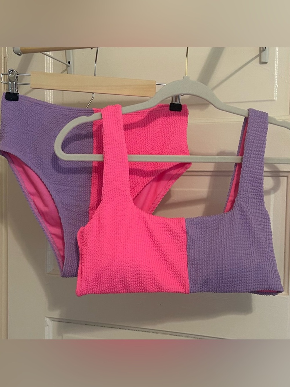 NWT Pink Lily Neon Pink & Lavender Textured Bralette and Brief Set
